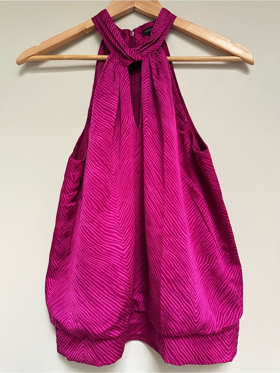 Ann Taylor Tops - Ann Taylor Twist Neck Halter Blouse Fuchsia Textured Stripe Women’s 4